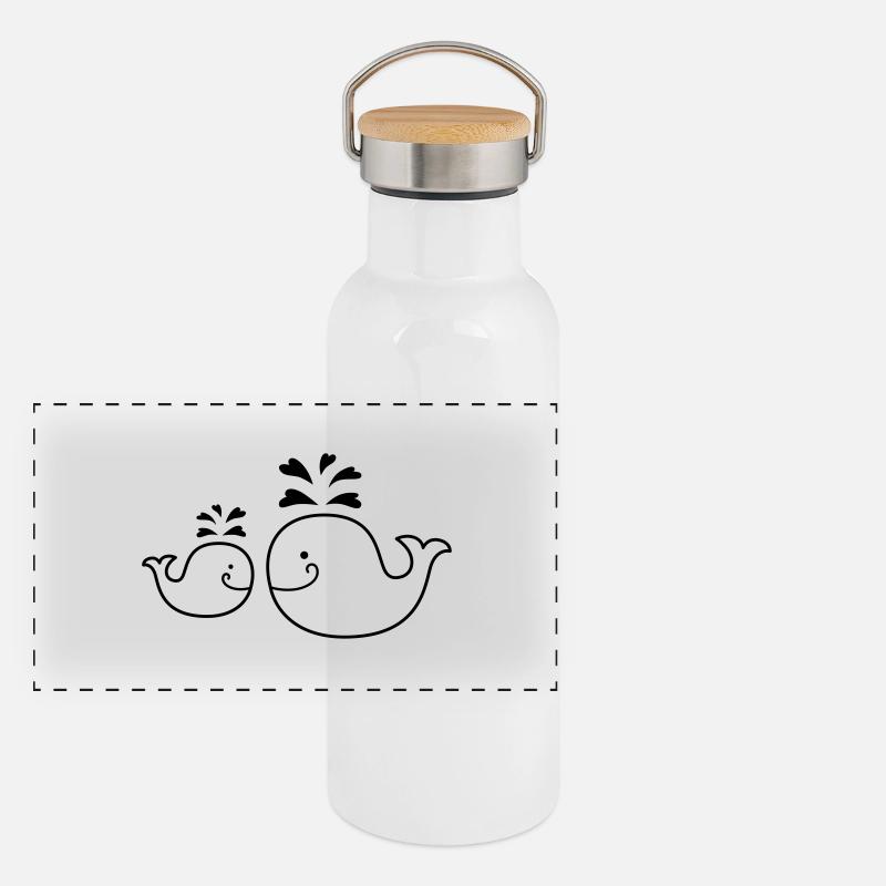Wal - Mama - Kind - Fisch - whale - Mutti - 1C Panorama Thermosflasche mit Bambusdeckel