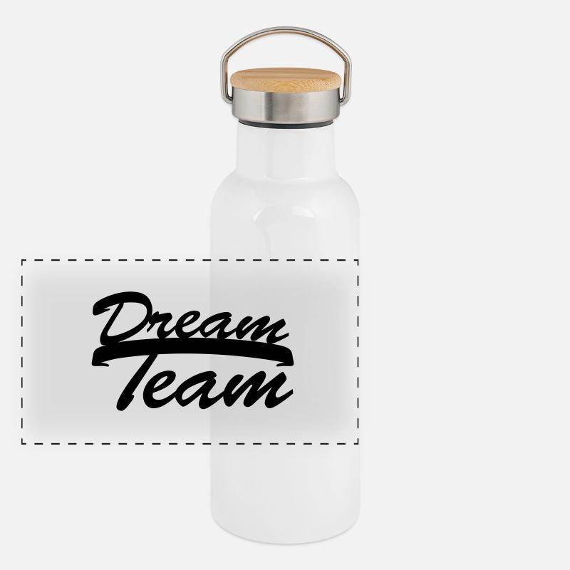 Text Logo Design Schriftzug Paar Dream Team Panorama Thermosflasche mit Bambusdeckel