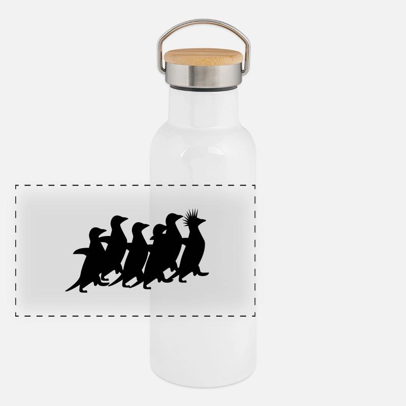 Pinguine Rudel Panorama Thermosflasche mit Bambusdeckel