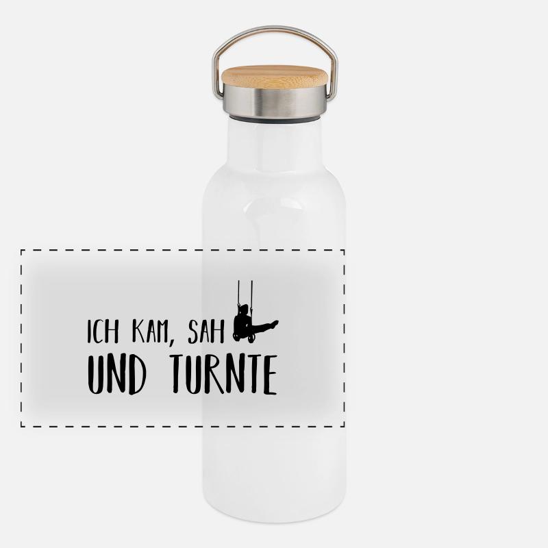 ich kam, sah und turnte Panorama Thermosflasche mit Bambusdeckel