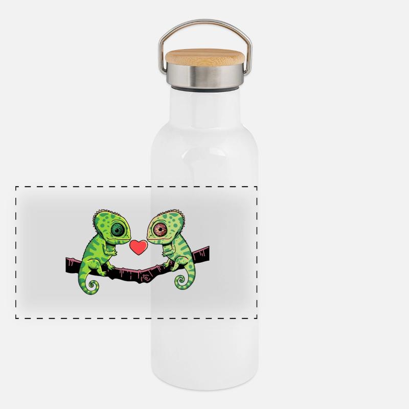 Caméléon Couple Saint-Valentin Gourde isotherme avec bouchon en bambou