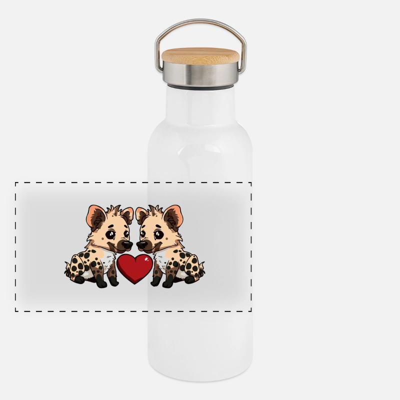 Hyäne Paar Valentinstag Panorama Thermosflasche mit Bambusdeckel