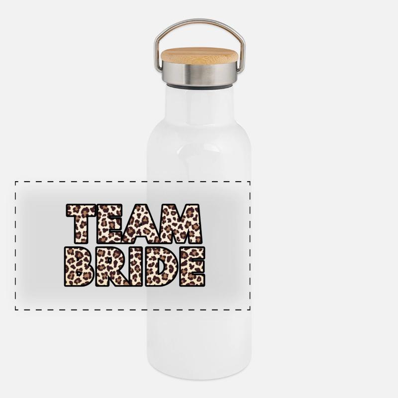 Team Braut Leopard Panorama Thermosflasche mit Bambusdeckel