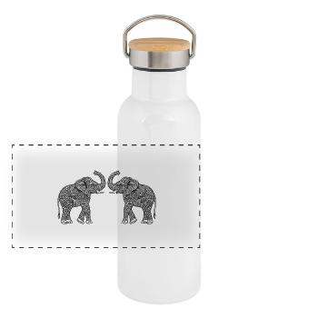 Design Elephants - Panoramic Thermal Bottle with Bamboo Lid - white - Front