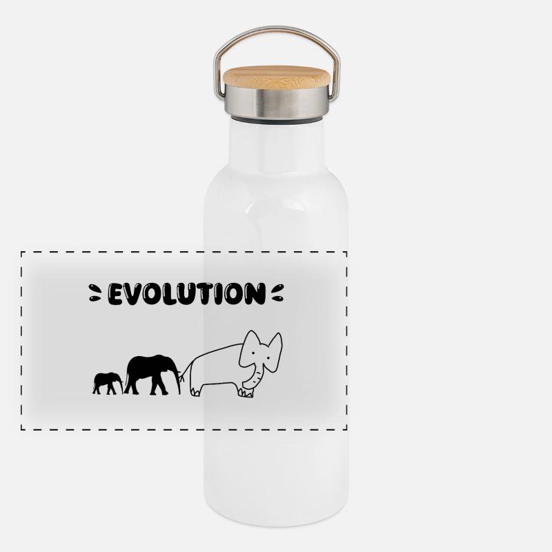 Die Evolution der Elefanten – Lustige Stadien der Evolution. Panorama Thermosflasche mit Bambusdeckel