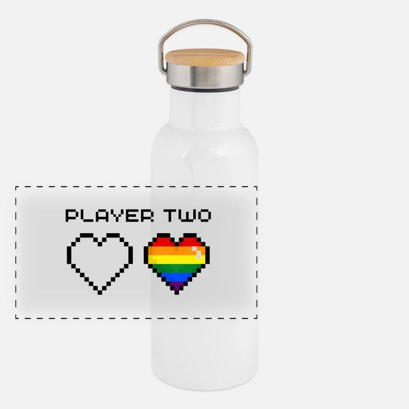 Player Two Rainbow Panorama Thermosflasche mit Bambusdeckel