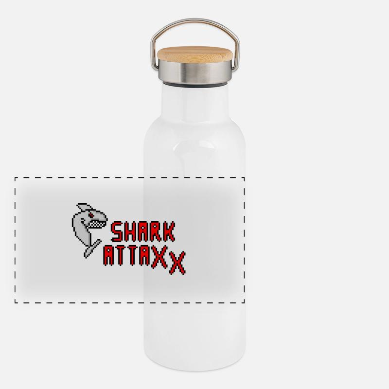 Pixel Shark Panorama Thermosflasche mit Bambusdeckel