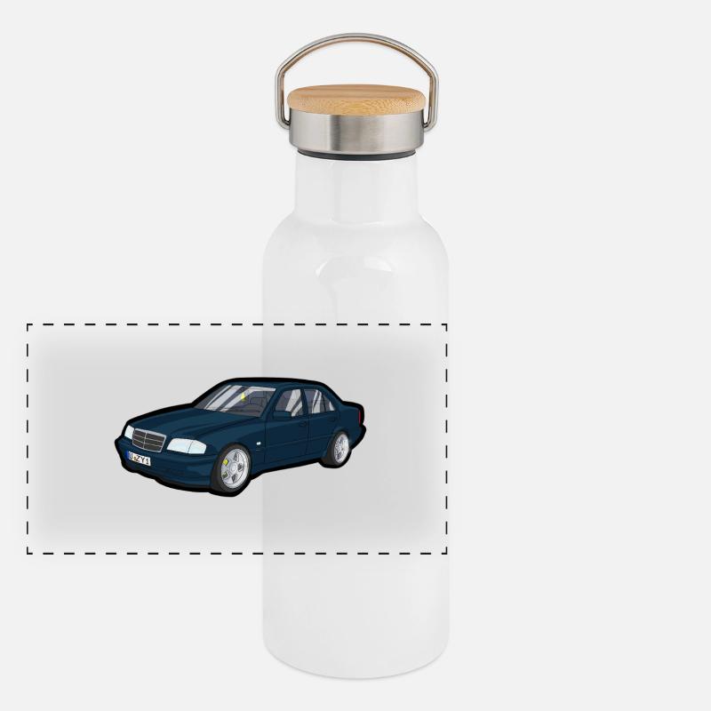 Blue Vintage Car Cartoon Car Panoramic Thermal Bottle with Bamboo Lid