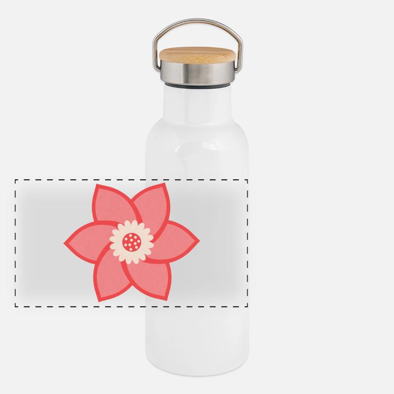 Rote Rosa & Cremeblume Panorama Thermosflasche mit Bambusdeckel