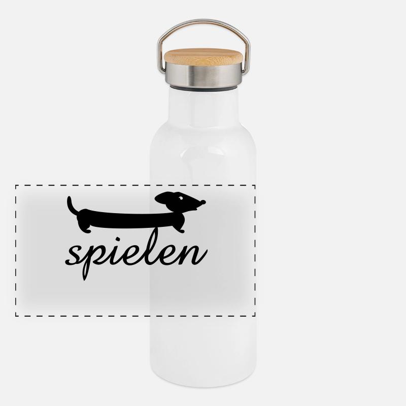 Stretch-Dackel / stretch dachshund (1c) Panorama Thermosflasche mit Bambusdeckel