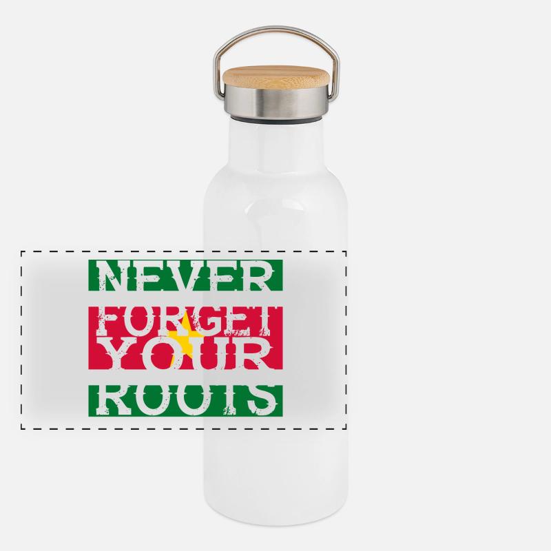 never forget roots home Suriname Panorama Thermosflasche mit Bambusdeckel