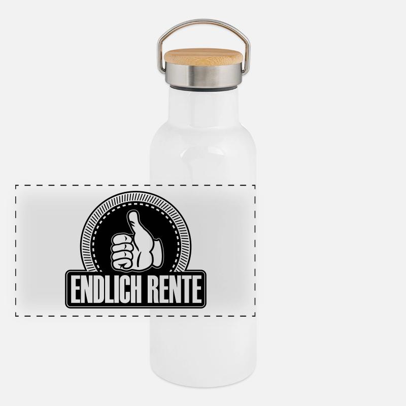 Endlich Rente Daumen hoch Panorama Thermosflasche mit Bambusdeckel
