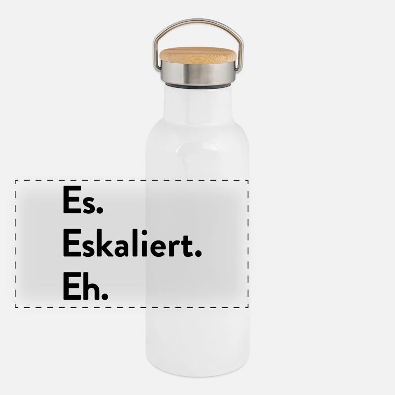 Es. Eskaliert. Eh. Panorama Thermosflasche mit Bambusdeckel