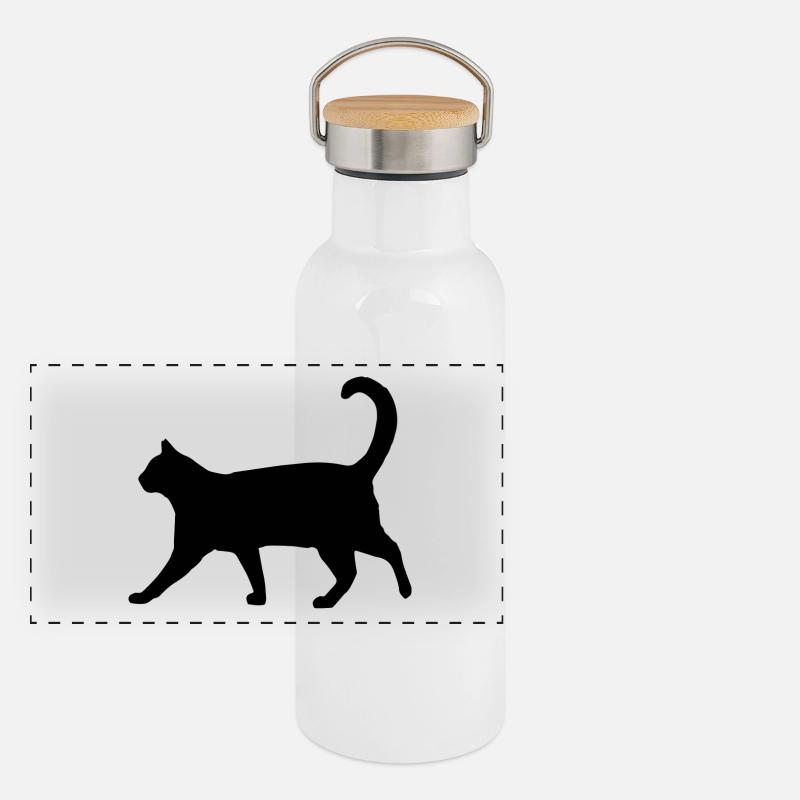 Silhouette de chat classique Gourde isotherme avec bouchon en bambou
