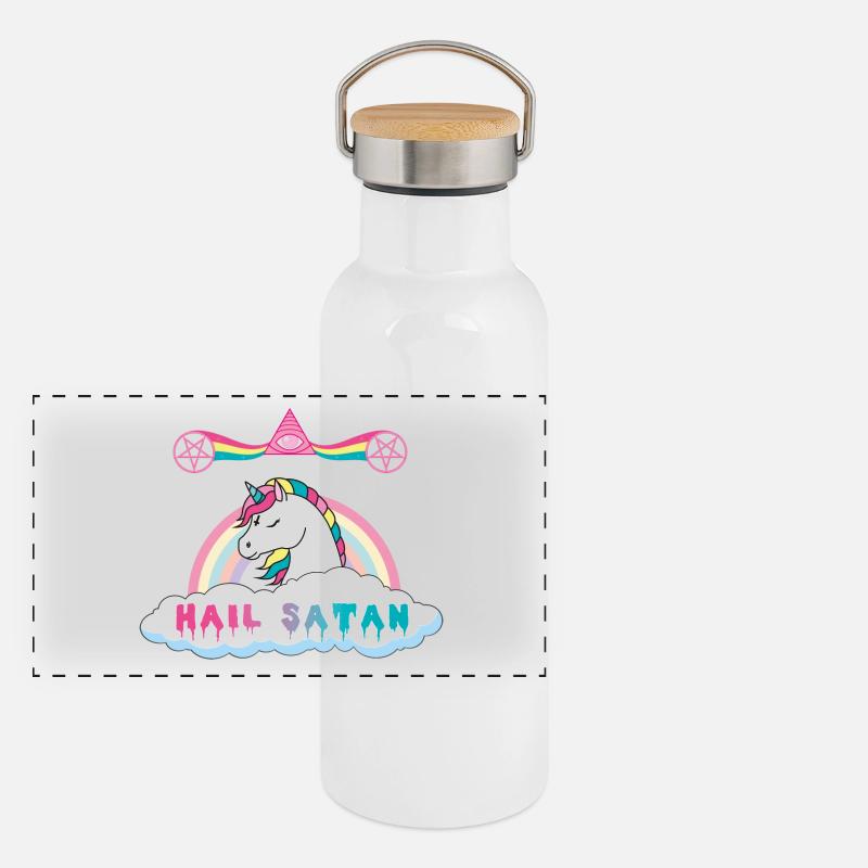 Hagel Satan Einhorn Panorama Thermosflasche mit Bambusdeckel