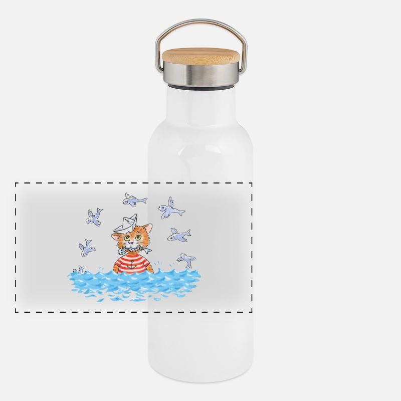 Fisch Katze Panorama Thermosflasche mit Bambusdeckel