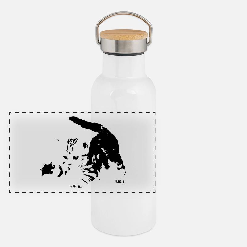 Chaton - chaton mignon en noir et blanc - pièces de théâtre Gourde isotherme avec bouchon en bambou