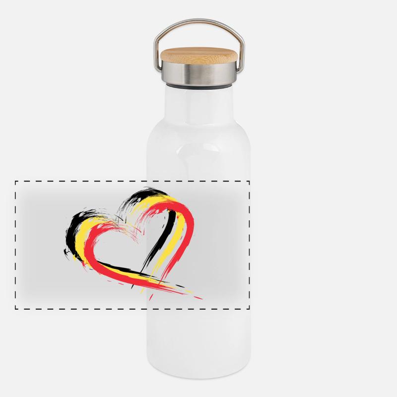 Brosse coeur drapeau couleurs du drapeau belge Gourde isotherme avec bouchon en bambou
