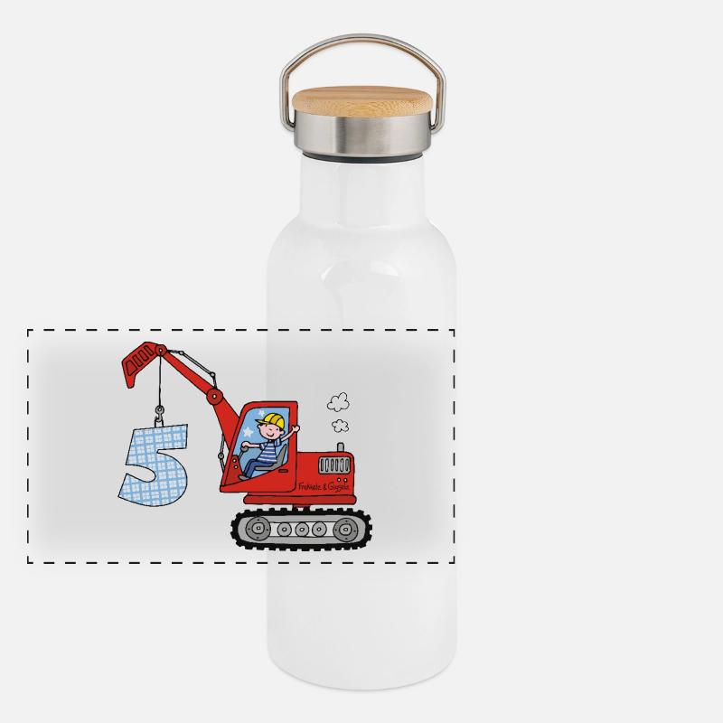 Excavator 5th Birthday Panoramic Thermal Bottle with Bamboo Lid