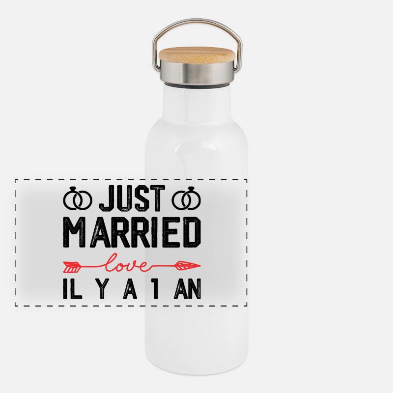 Cadeau Anniversaire De Mariage 1 An Noces De Coton Gourde isotherme avec bouchon en bambou