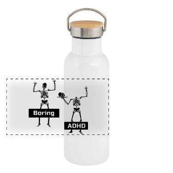 Boring vs ADHD ADHS Spruch Geschenk - Panorama Thermosflasche mit Bambusdeckel - Weiß - Vorne