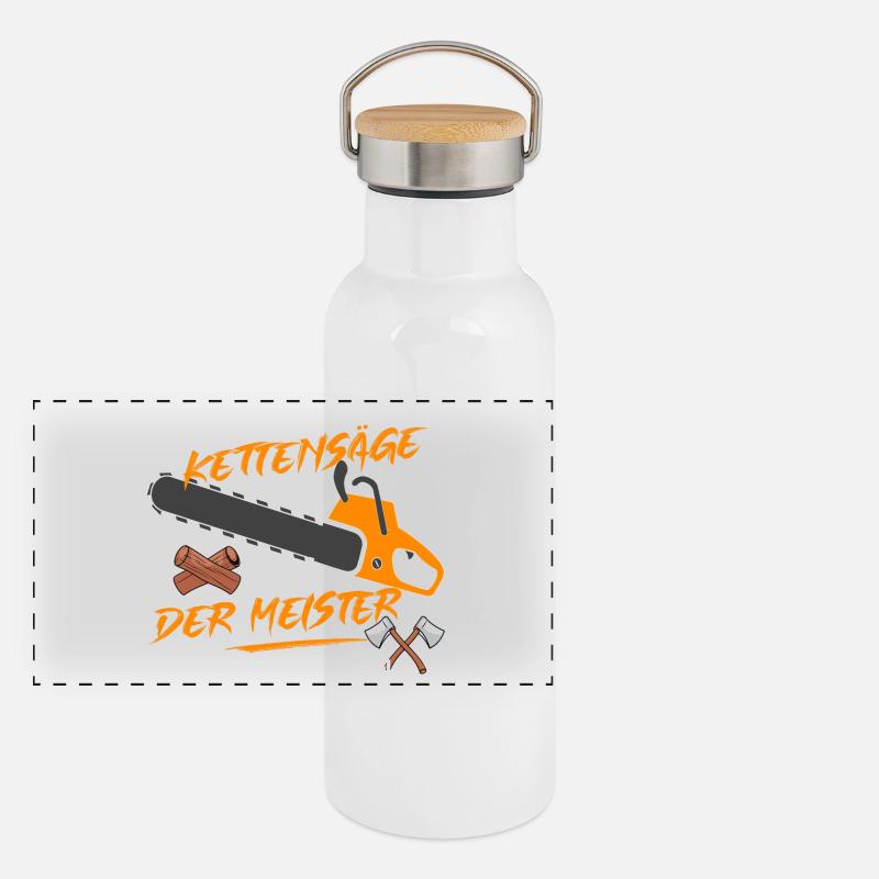 Der Meister will Holz machen! Panorama Thermosflasche mit Bambusdeckel