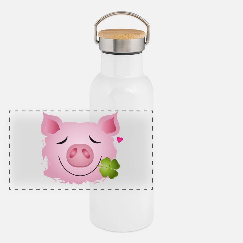 Lucky pig with four-leaf clover in its mouth Panoramic Thermal Bottle with Bamboo Lid
