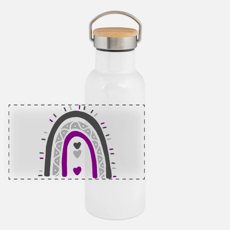 Asexuelle Boho Regenbogen Ace Pride Panorama Thermosflasche mit Bambusdeckel