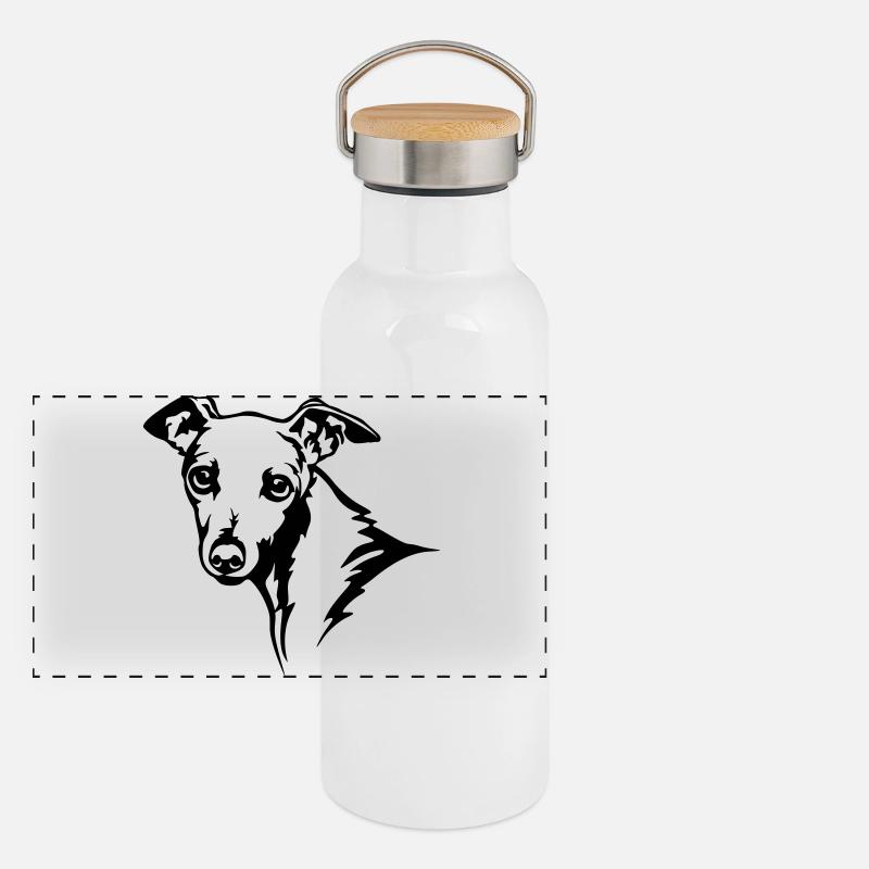 Italienisches Windspiel Kopf Panorama Thermosflasche mit Bambusdeckel