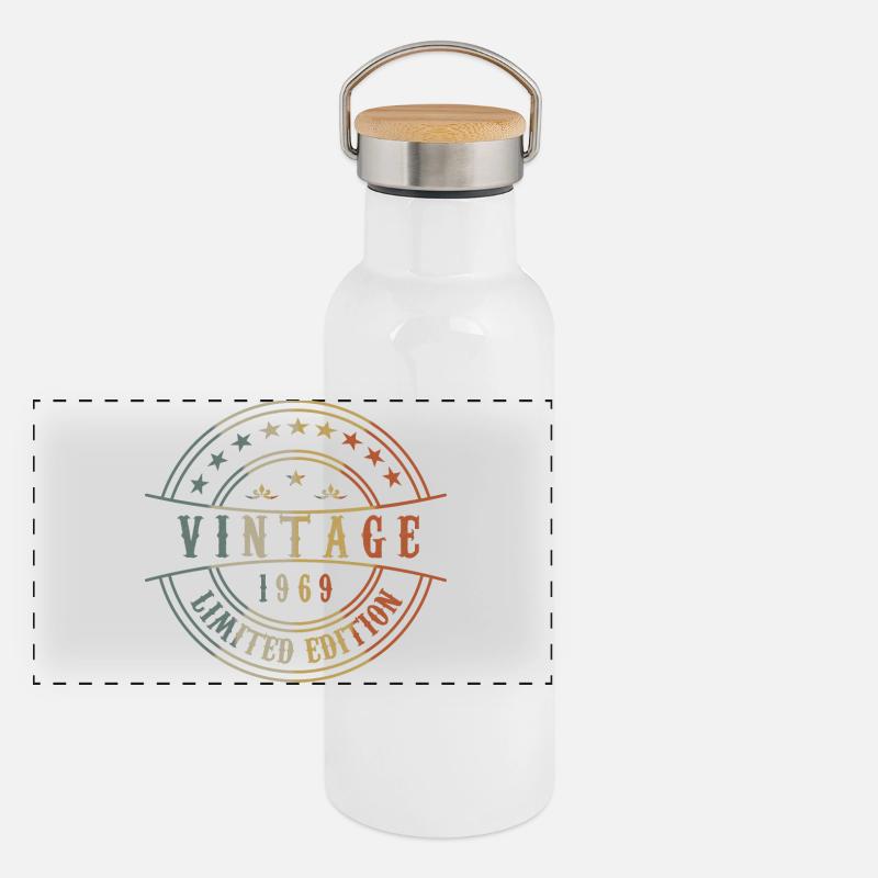 1969 Old Vintage Panorama Thermosflasche mit Bambusdeckel