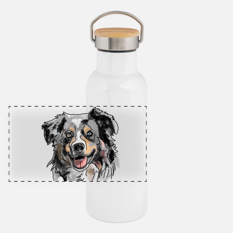 Australian Shepherd Panorama Thermosflasche mit Bambusdeckel