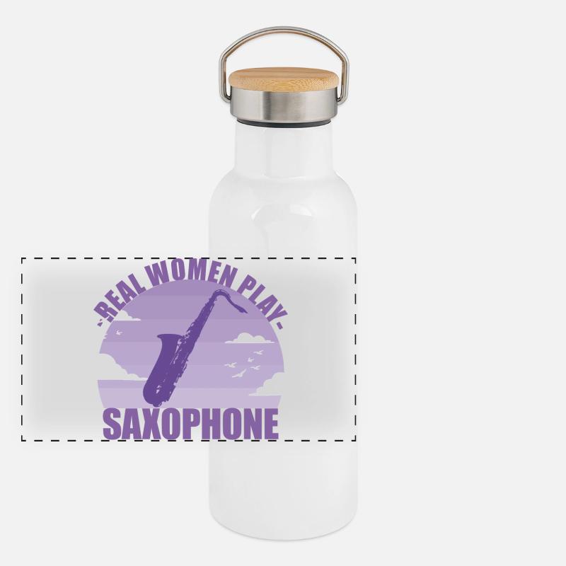Saxophon Instrument Musikerin Mädchen Geschenk Panorama Thermosflasche mit Bambusdeckel