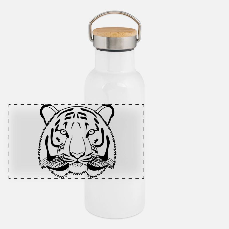 Tiger Kopf - Umriss dunkel Panorama Thermosflasche mit Bambusdeckel