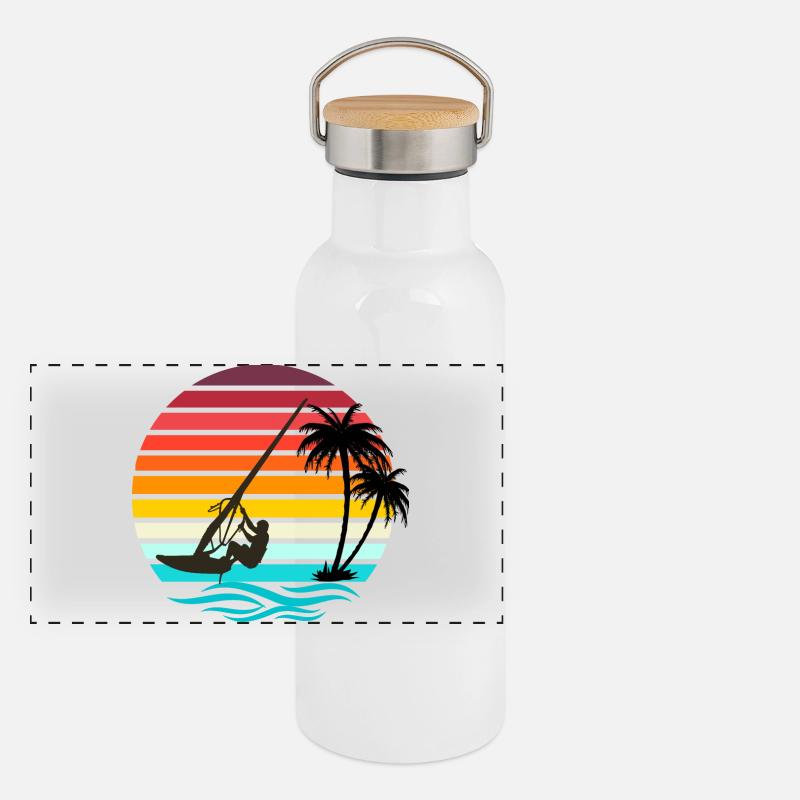 Windsurfer - Rétro Vintage Sunset Gourde isotherme avec bouchon en bambou