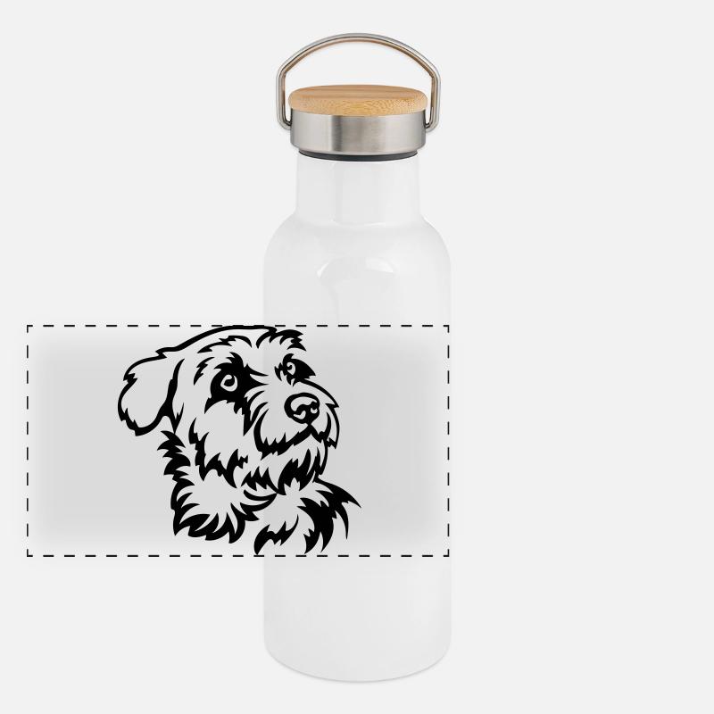 Kromfohrländer Kopf Panorama Thermosflasche mit Bambusdeckel