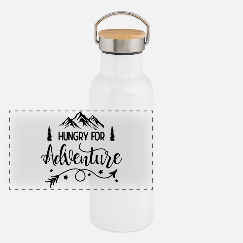 Hungrig nach Abenteuern Panorama Thermosflasche mit Bambusdeckel