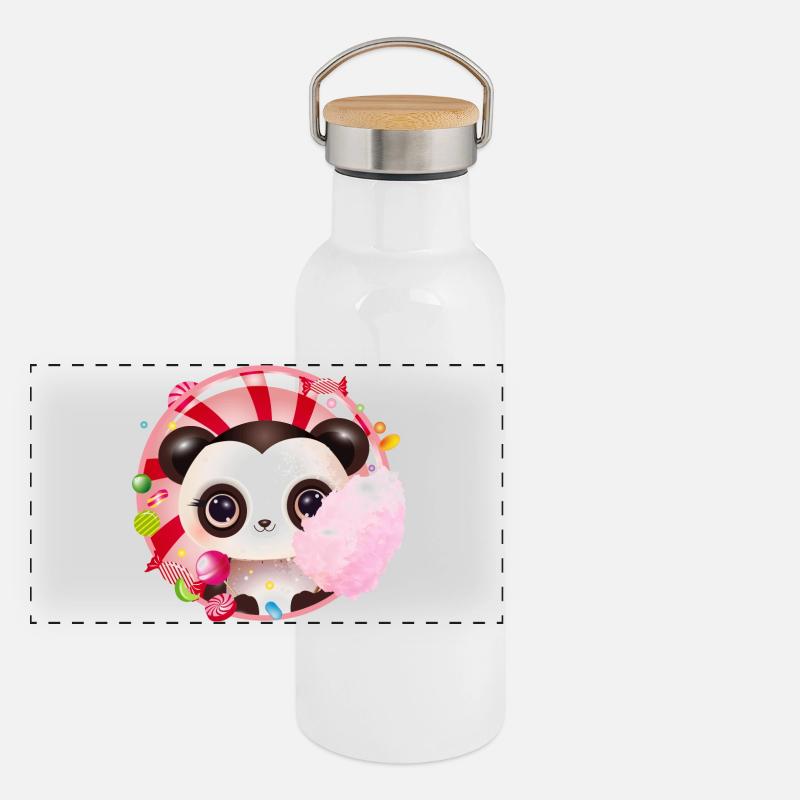 Cute panda bear with cotton candy & candy Panoramic Thermal Bottle with Bamboo Lid