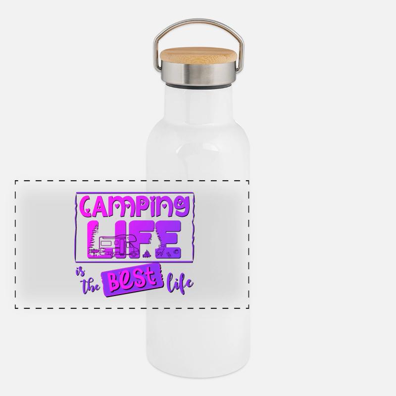 Camping Leben ist das beste Leben Panorama Thermosflasche mit Bambusdeckel