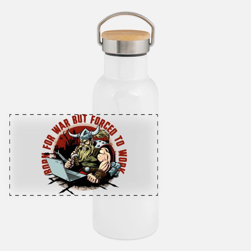 Wikinger-Admin mit Schriftzug Panorama Thermosflasche mit Bambusdeckel