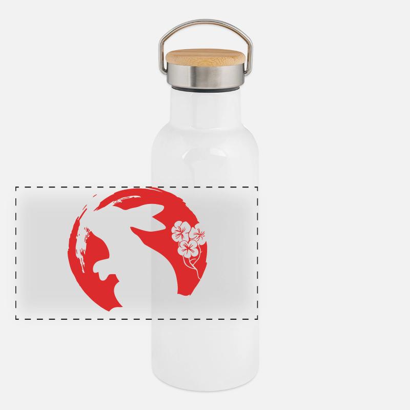Bunny Silhouette Japonais - Gourde isotherme avec bouchon en bambou - blanc