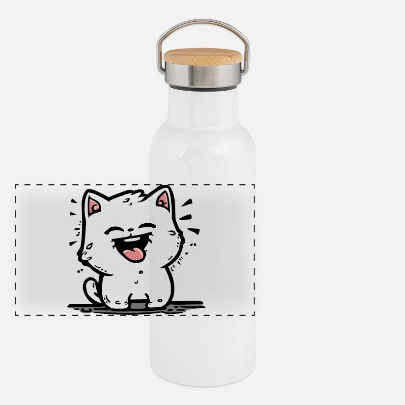 Loughing Kitty Panorama Thermosflasche mit Bambusdeckel