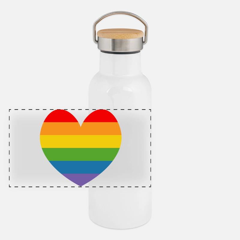 LGBT CSD TShirt Regenbogen HERZ Panorama Thermosflasche mit Bambusdeckel