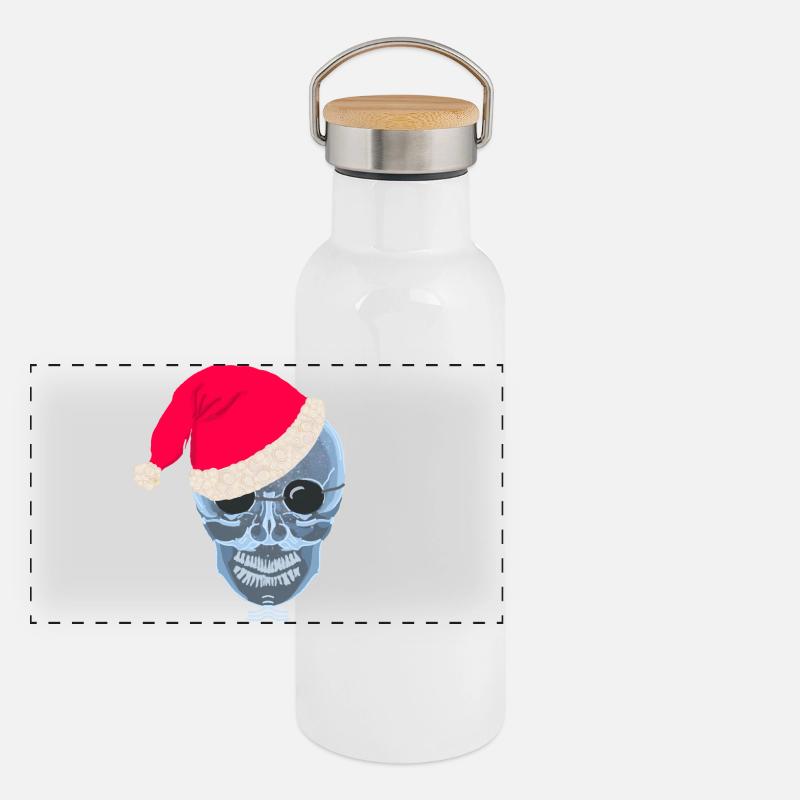 X-ray skull Santa hat, drawing Panoramic Thermal Bottle with Bamboo Lid