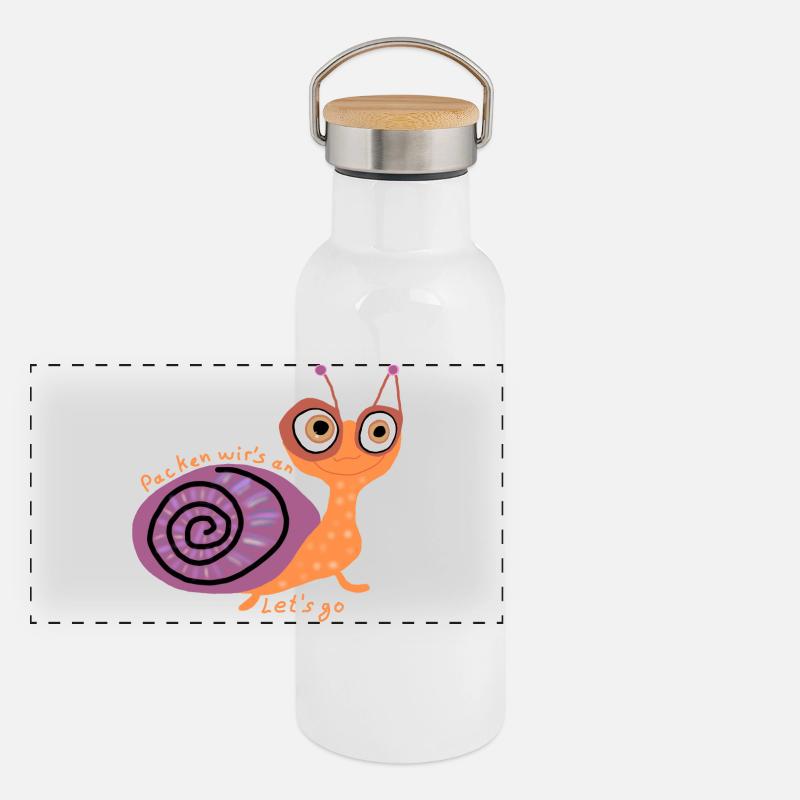 Schnecke mit Spruch Panorama Thermosflasche mit Bambusdeckel