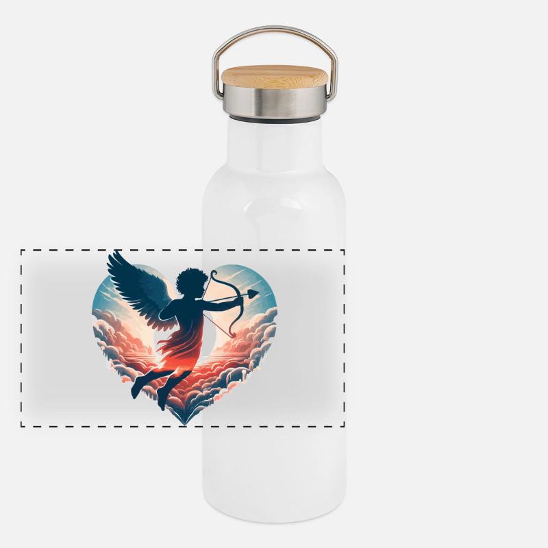 Valentinstags-Amor schießt direkt ins Herz Panorama Thermosflasche mit Bambusdeckel