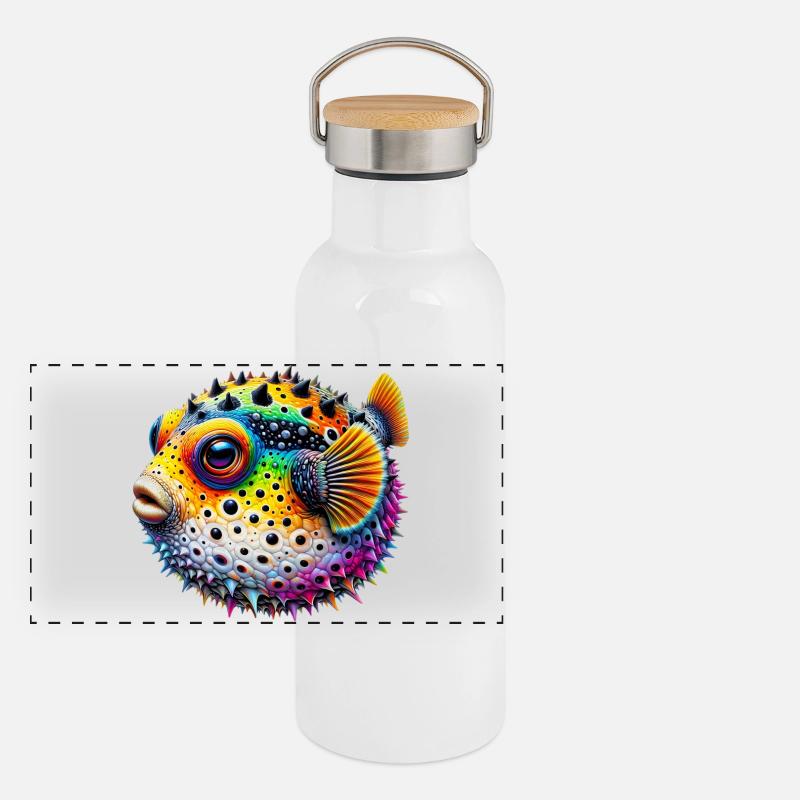 Kugelfisch Panorama Thermosflasche mit Bambusdeckel