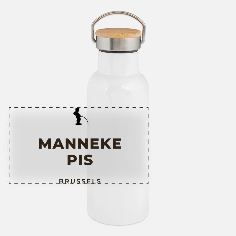 Manneken Piss Brüssel Panorama Thermosflasche mit Bambusdeckel