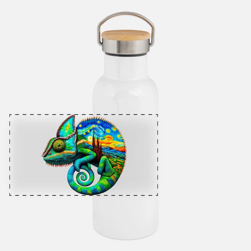 Van Gogh Chamäleon Panorama Thermosflasche mit Bambusdeckel