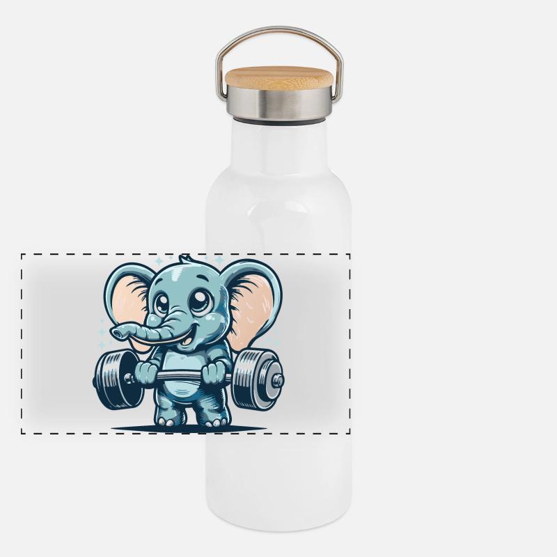 Cute cartoon elephant doing strength training Panoramic Thermal Bottle with Bamboo Lid