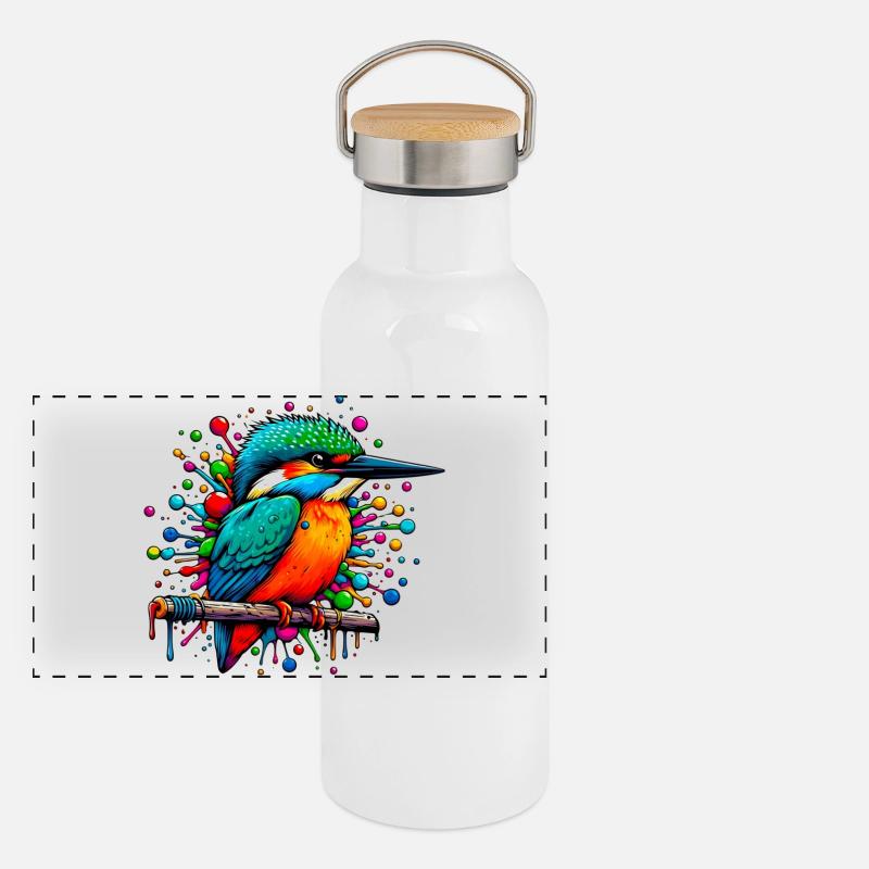 Eisvogel Panorama Thermosflasche mit Bambusdeckel
